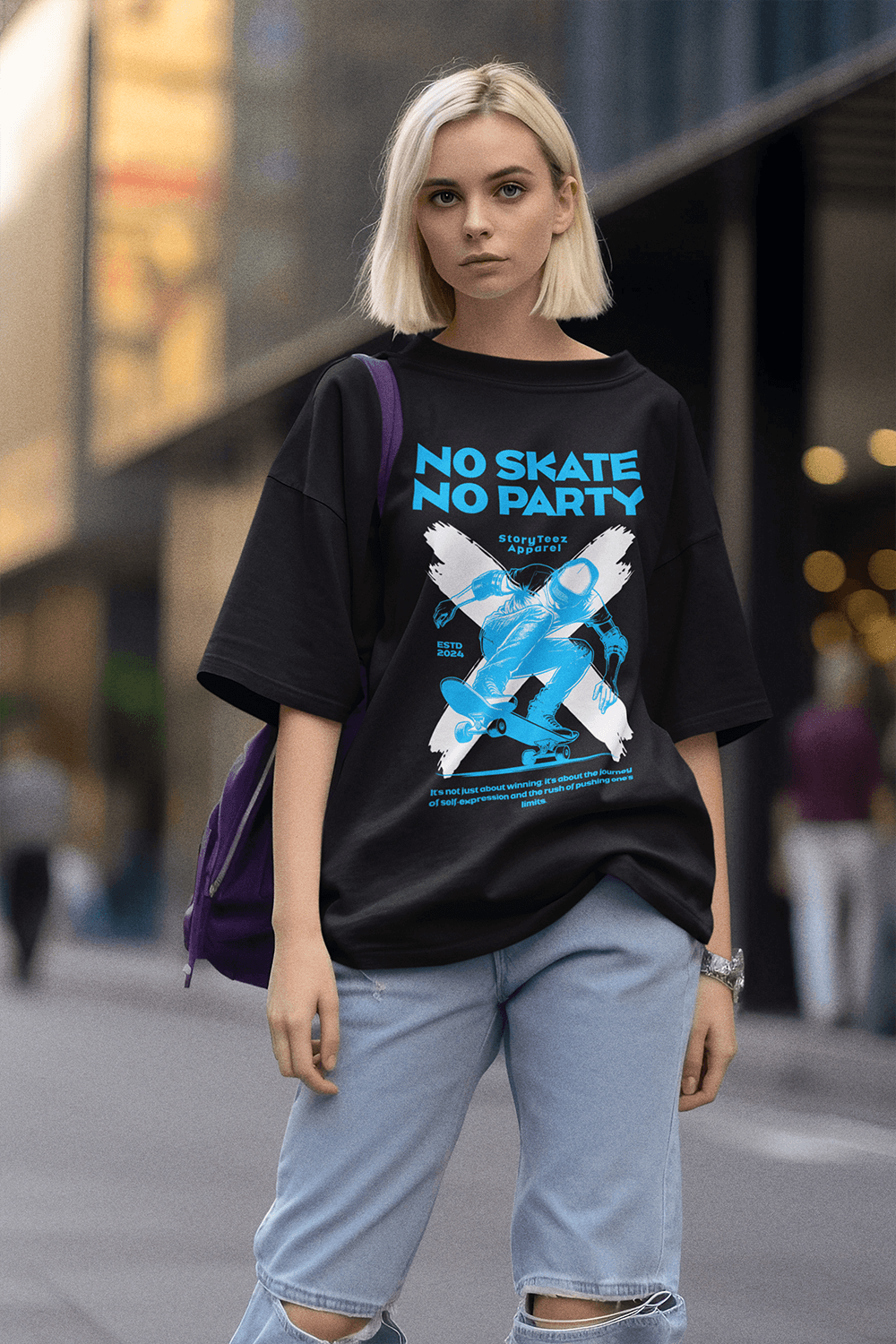 No Skate, No Party - Organic Oversized Teez 200 GSM