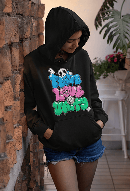 Paix, Amour, Unité - Sweat à capuche surdimensionné lourd de qualité supérieure 380 GSM