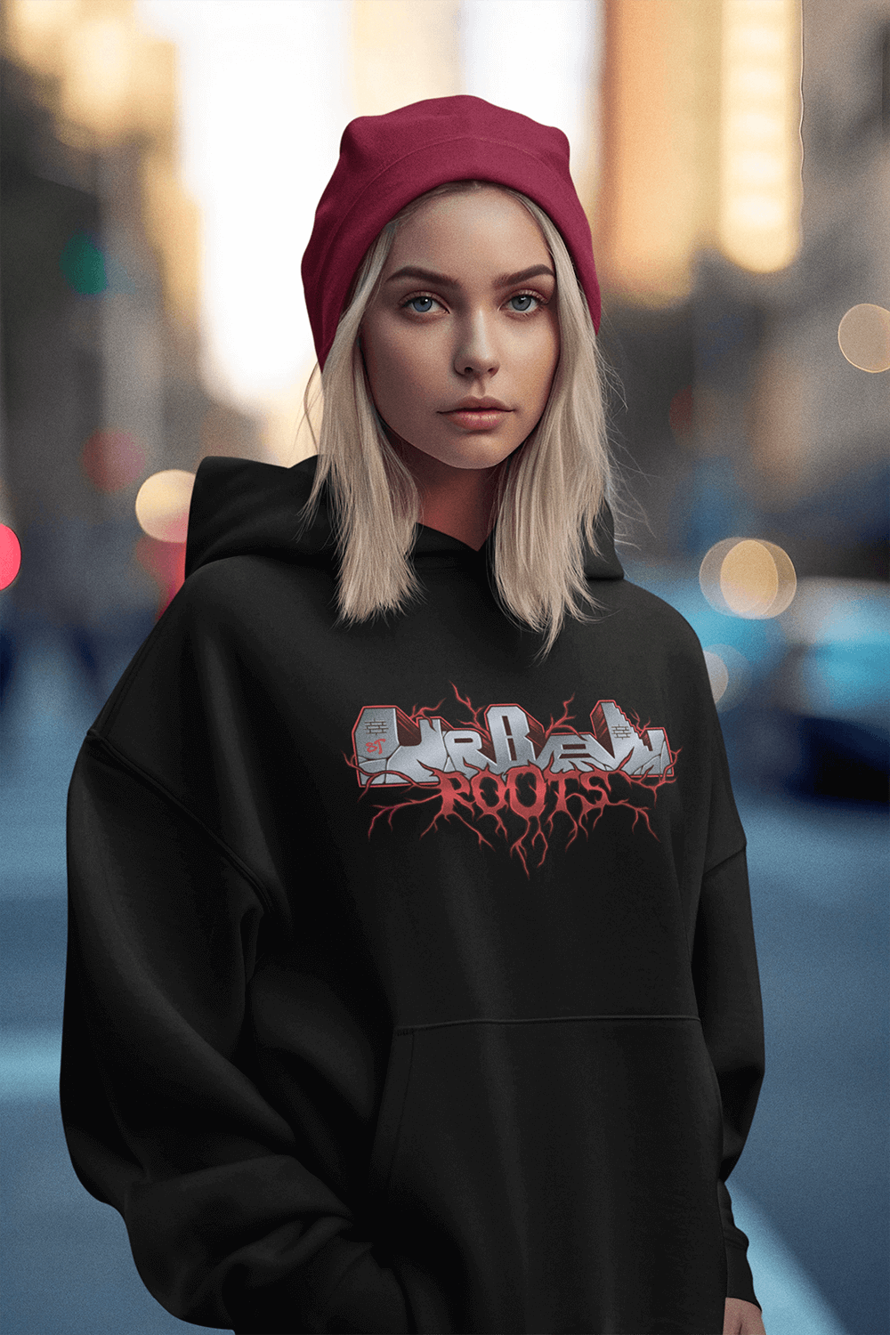 Urban Roots rouge - Sweat à capuche surdimensionné lourd premium 380 GSM